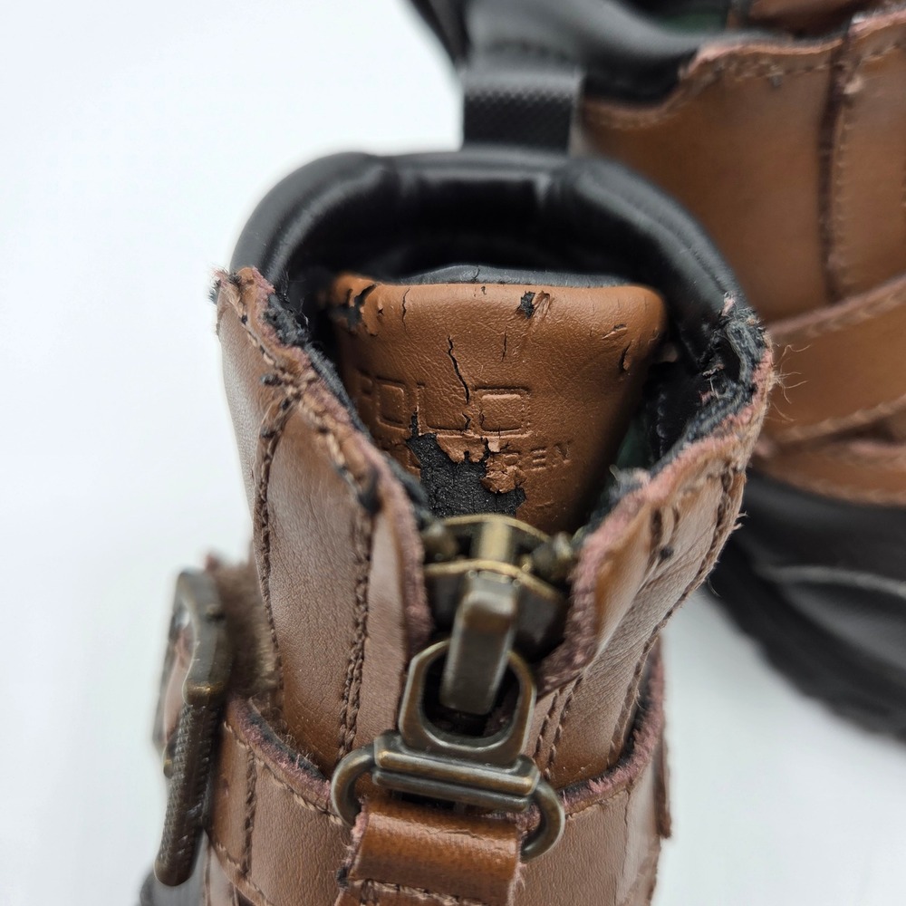 Polo Ralph Lauren Boys Country Mid Zip Duck Boots Brown Black Size 4 Toddler - Picture 7 of 11